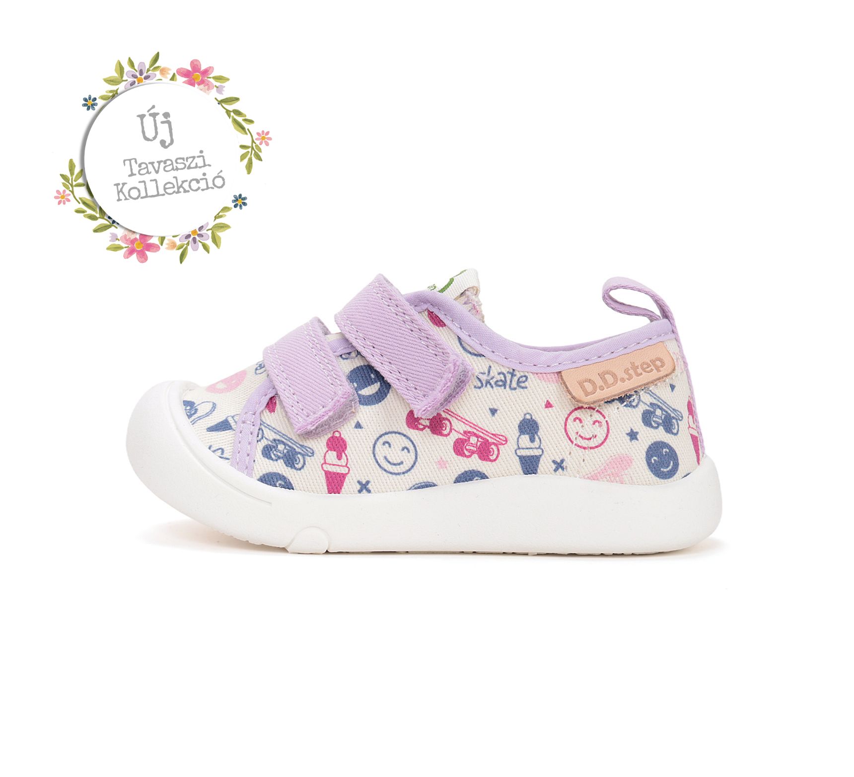 D.D. Step barefoot lány vászoncipő – mintás fehér C100-61432A